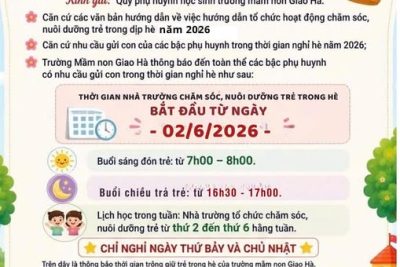 THÔNG BÁO: VỀ VIỆC CHĂM SÓC VÀ NUÔI DƯỠNG TRẺ TRONG HÈ NĂM 2026